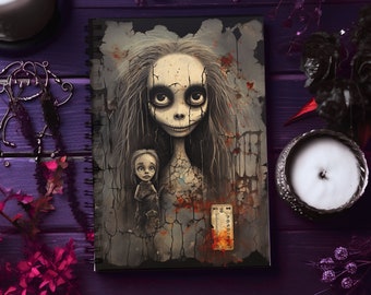 Spooky Doll Haunted Notebook, Haunted Doll Notebook for Halloween, Spooky Goth Girl Spiral Journal, Haunted Halloween Spiral Notebook