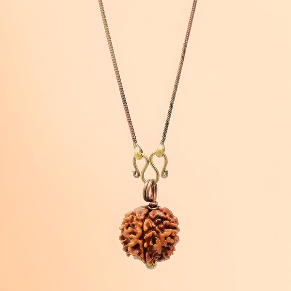 Isha Adiyogi Rudraksha with copper chain. Consecrated Isha Panchamukhi (five faced) Rudraksha bead.