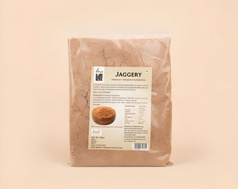 Pure and natural Jaggery (500gm). Great alternative to white sugar. Chemical free. High in nutrition. Vacuum evaporated