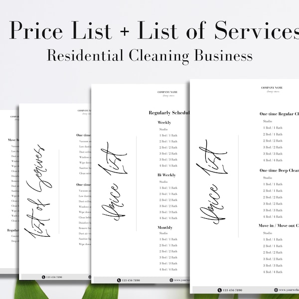 Liste de prix de nettoyage, formulaires commerciaux de nettoyage, liste de services de nettoyage, modèles de services de nettoyage, entreprise de nettoyage, nettoyage résidentiel