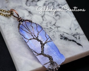 Tree of Life Natural Aquamarine Crystal Healing Energy Necklace