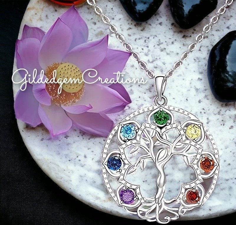 Tree of Life Pendant 7 Chakra Necklace Tree of Life Necklace Seven
