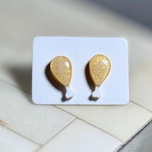 Fried Chicken Stud Earrings – Mini Chicken Leg Resin Earrings, Funny Food Jewelry, Quirky Studs, Handmade Earrings, Kawaii, Foodie Accessori