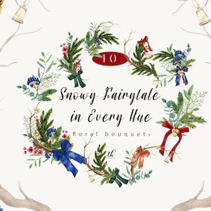 Buquês de Natal em aquarela Folhagem de eucalipto Flores vermelhas Pinha Galho Casamento Sublimação png Natal Floral Inverno Clipart Verdura