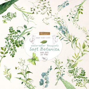 Bouquets de verdure aquarelle Clipart fougère d'eucalyptus Arrangement floral botanique feuilles vertes mariage ensemble Invitation feuille Style bohème rustique