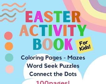 Libro de actividades de Pascua, 100 páginas imprimibles, laberintos, para colorear (descarga digital)