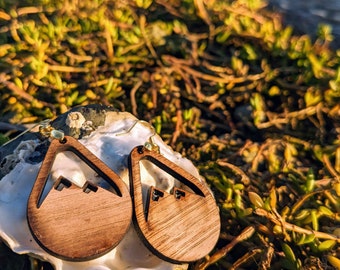 Tear Drop Mountain Snowcap Black Walnut Wood Earrings