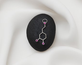 Hormone Dopamine Charm, Dopamine Molecule Charm, Silver Jewelry For Women, One of a Kind Science Gifts, Pink Zircon Gemstone Necklace Charms