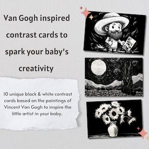 Van Gogh Inspired Contract Cards: High Contrast Visual Stimulation Black & White, Newborn Sensory Cards, Montessori, Baby Shower Gift
