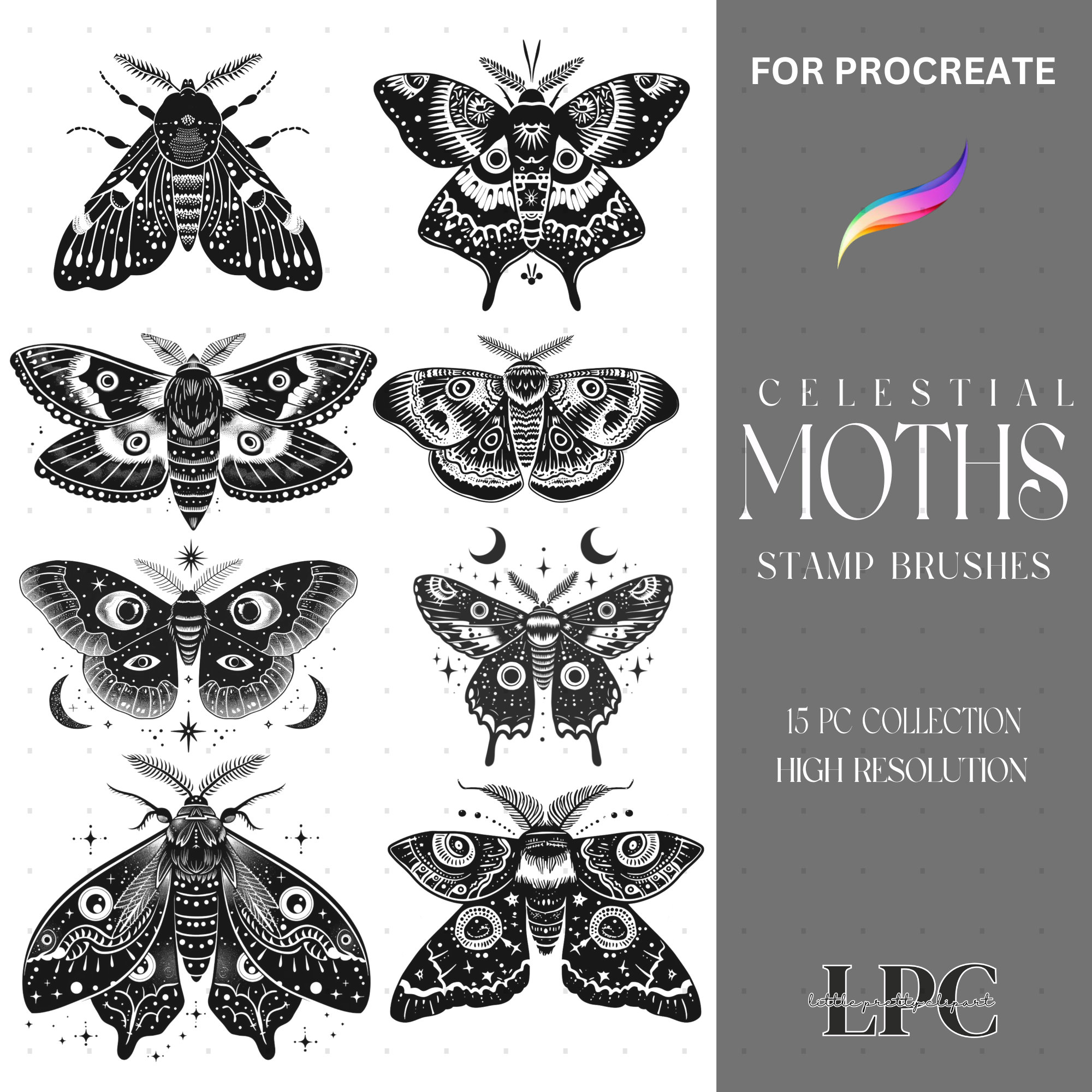 Mot voortplanten penseelstempels | Motten tattoo ontwerp | Maak een penseel  voort - Etsy België, image size:2000x2000