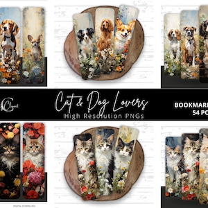 Dog and Cat Bookmark PNGs | Dog lovers | Cat Lovers | Book Lovers