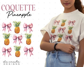 Pineapple and Bows Coquette Aesthetic Design | Pink Bow | Soft Girl PNG