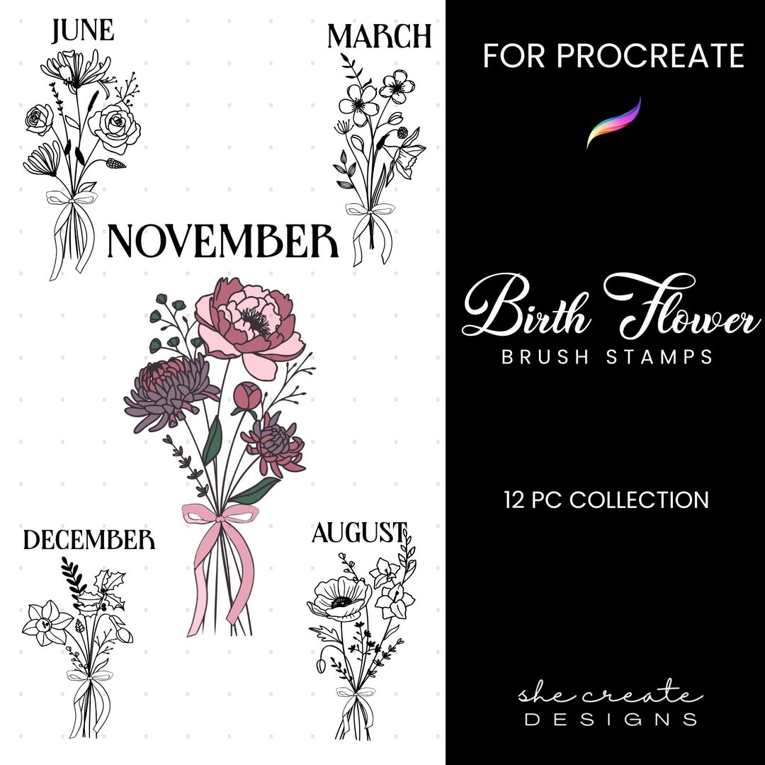 Birth Month Procreate Brushes | Digital Art | Stamp Brushes - Etsy