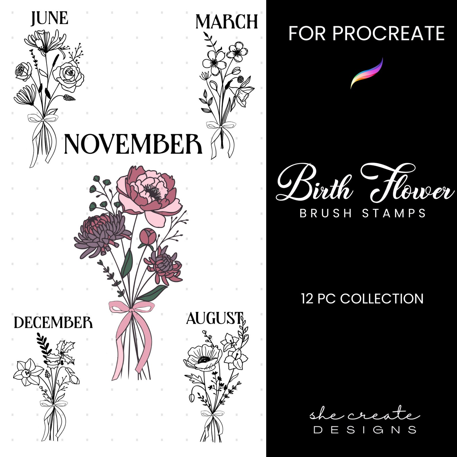 Birth Month Procreate Brushes | Digital Art | Stamp Brushes - Etsy