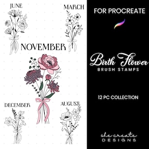 Birth Month Procreate Brushes | Digital Art | Stamp Brushes