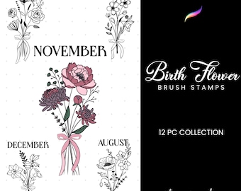 Birth Month Procreate Brushes | Digital Art | Stamp Brushes