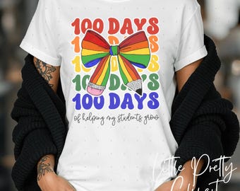 Professor 100 Dias de Escola Design PNG | Camiseta 100 Dias | Agradecimento ao Professor | Laço Coquette PNG