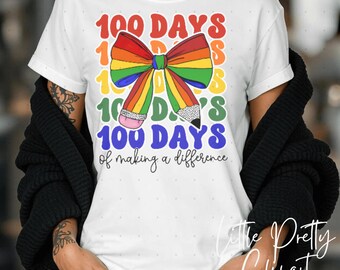 100 jours de reconnaissance pour un enseignant, Design PNG | Chemise 100 jours | 100 jours plus intelligents | Noeud de coquette PNG