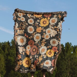 Flower Power Cotton Woven Throw Blanket | Throw Blanket Couch | Gift For Her | Boho Throw Blanket
