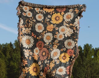 Flower Power Cotton Woven Throw Blanket | Throw Blanket Couch | Gift For Her | Boho Throw Blanket