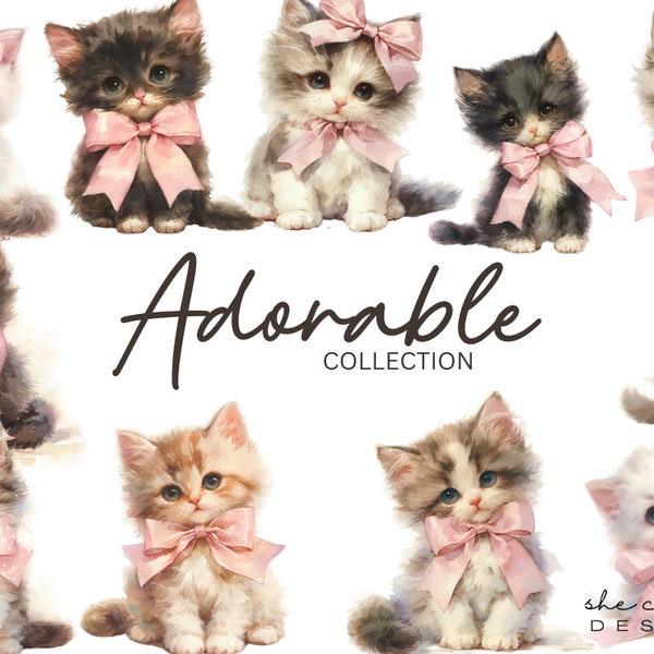 Cute Cat Coquette Clipart | Coquette Pink Bows | Cat Coquette PNG