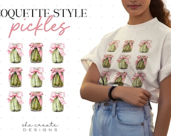 Pickle Coquette Aesthetic Design | Pink Bow | Soft Girl PNG