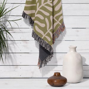 Olive Matisse Inspired Cotton Woven Blanket| Throw Blanket | Boho Throw Blanket