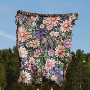 Meadow Floral Cotton Woven Throw Blanket | Throw Blanket Couch | Gift For Her | Boho Throw Blanket
