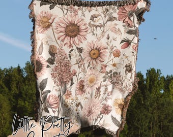 Neutral Cottagecore Cotton  Woven Throw Blanket | Housewarming Gift | Boho Throw Blanket | Wall Tapestry