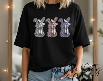 Lace Easter Bunny Trio PNG | Coquette Lace Bow | Lace Easter| Happy Easter | Coquette Easter
