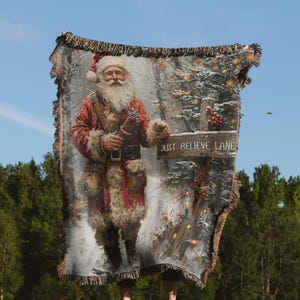 Santa Cotton Woven Throw Blanket | Gift For Her| Xmas Blanket