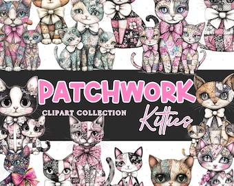 Patchwork Katzen Design | Katze Clipart | Süße Katze Clipart | Bunte Katzen | Patchwork Clipart