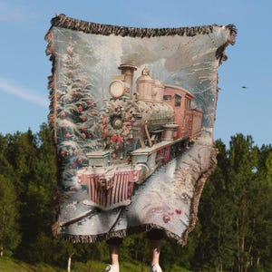 Christmas Train Cotton Woven Blankets | Pink Polar Express |Christmas Blanket