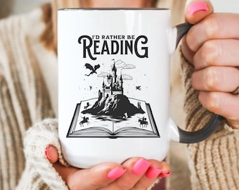 I'd Rather Be Reading Mug | Fantasy Reader Gift, Romantasy Coffee Cup, Book Lover Mug, Reader Aesthetic, Bookworm Gift Idea