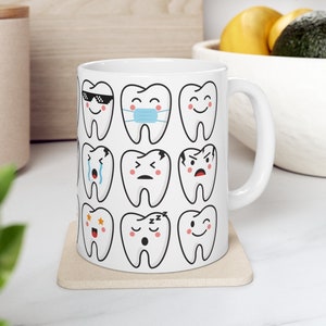 Dentist Tooth Mug, Teeth Emoji Mug, Dental Cup, Dentist Mug Gift, Dental Hygienist Mug,  Dental Office Gift