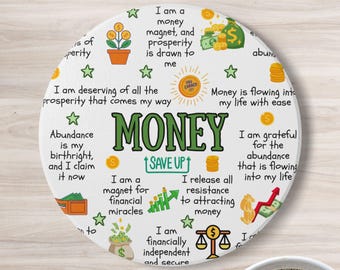 Posavasos de cerámica y corcho con afirmaciones sobre el dinero