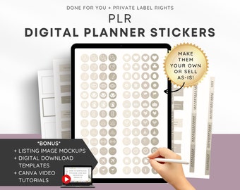 PLR Digital Planner Stickers | Goodnotes Sticker Book + Editable Canva Template | Resellable Digital Planner Stickers | Private Label Rights