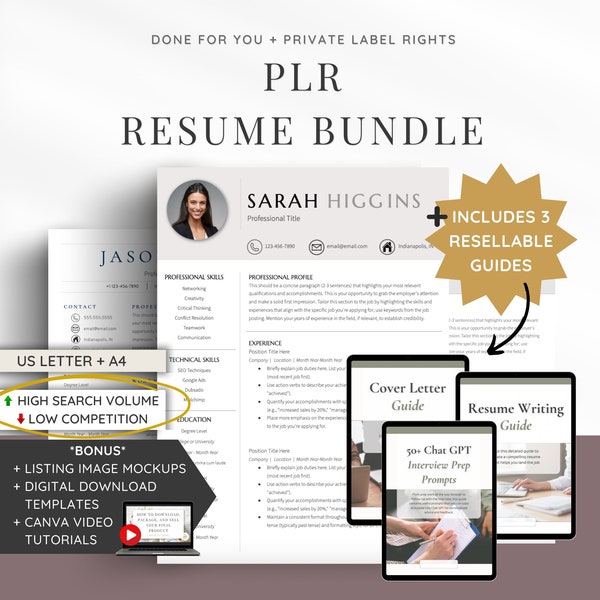 PLR Resume Templates | Resell Digital Product | Private Label Rights | HIGH Search LOW Competition | Resellable Google Doc Resume Templates