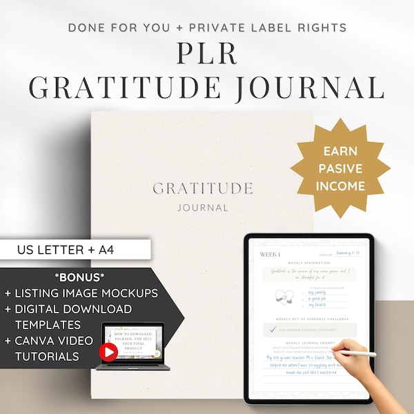 Done For You PLR Digital Product Gratitude Journal | Canva Template | Earn Passive Income With Private Label Rights Digital Products