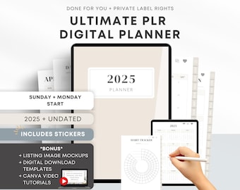 Ultimate Done For You PLR Digital Planner | 2025 + Undated | Canva Template | Earn Passive Income With Private Label Rights Digital Products