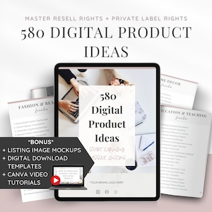 580 Digital Product Ideas For Passive Income | Done For You Lead Magnet | Grow Your Email List | Private Label Rights | PLR | Canva Template