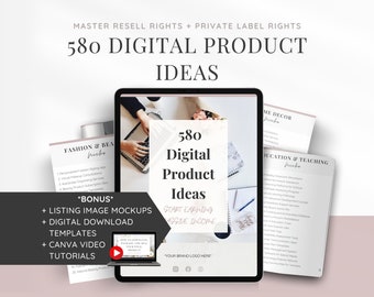 580 ideas de productos digitales para ingresos pasivos / Hecho para usted Lead Magnet / Haga crecer su lista de correo electrónico / Derechos de etiqueta privada / PLR / Plantilla Canva