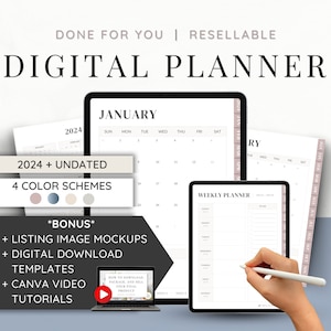 PLR Digital Planner | 2024 and Undated Digital Planner | Done For You Digital Product | Planner Canva Template | Private Label Rights | DFY