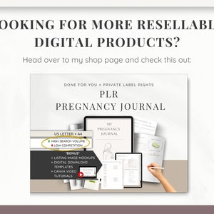 Puede incluir: Una maqueta de producto digital para un diario de embarazo. El diario est&aacute; en formato digital y est&aacute; disponible en tama&ntilde;os US Letter y A4. El producto incluye maquetas de im&aacute;genes de listado, plantillas de descarga digital, tutoriales de video de Canva y es un producto de alto volumen de b&uacute;squeda y baja competencia.
