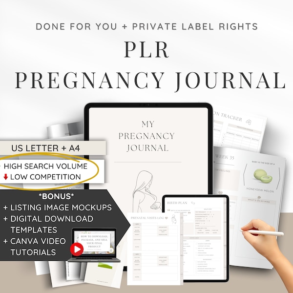 Done For You PLR Planer Schwangerschaft Journal | Canva Template | Verdienen Sie passives Einkommen mit Private Label-Rechten Digitalen Produkten