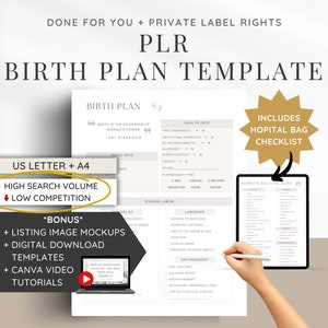 Done For You PLR Planner Geburtsplan und Krankenhaus Checkliste | Canva Template | Verdienen Sie passives Einkommen mit Private Label-Rechten Digitalen Produkten