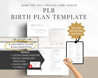 Done For You PLR Planner Birth Plan and Hospital Checklist | Canva Template | Earn Passive Income With Private Label Rights Digital Products