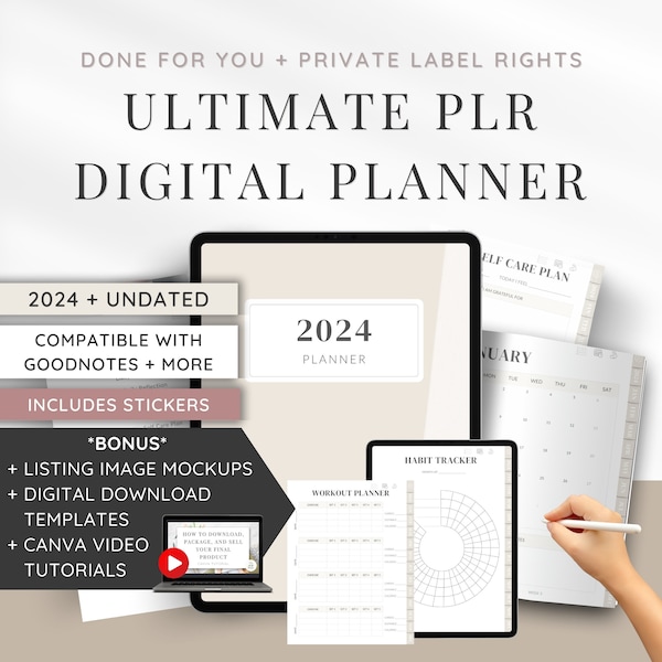 Ultimate Done For You PLR Digital Planner | 2024 + Undated | Canva Template | Earn Passive Income With Private Label Rights Digital Products