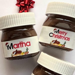 Calcetines navideños personalizados • Mini regalo de Navidad • Calcetines navideños personalizados • Mini regalos de Nutella • Tarjeta con nombre y nombre de Papá Noel