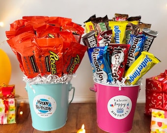 Personalized Birthday Gift • Pre Filled Birthday Basket • Candy Basket • Coworker Birthday Gift • Girl Boy Birthday Candy Bouquet • Teen